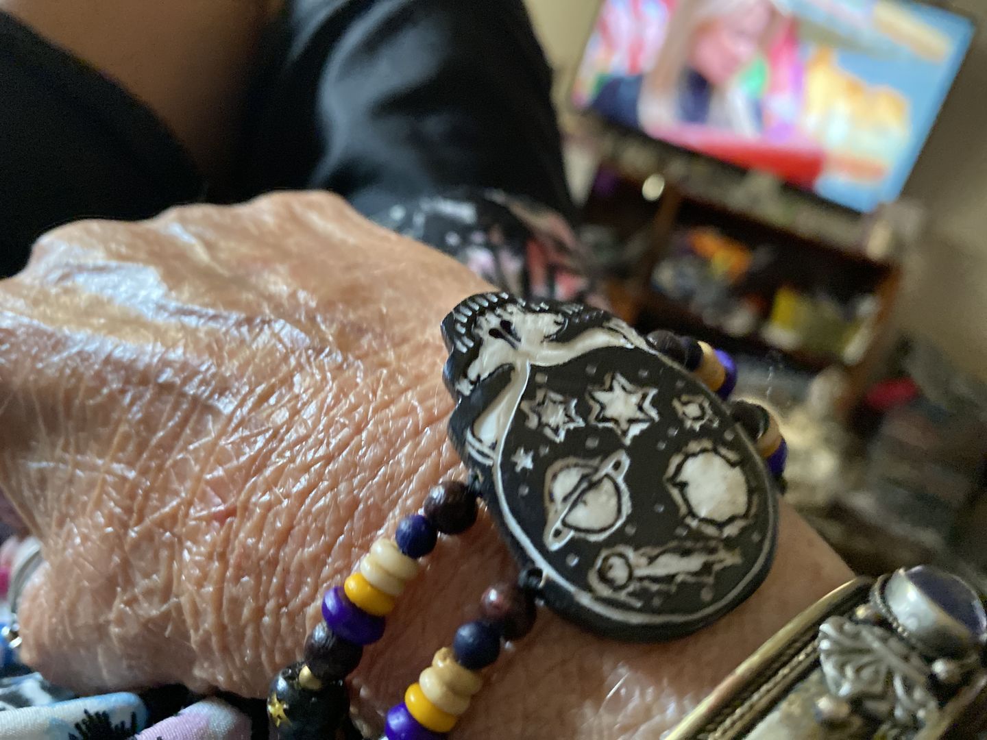 Customer photo review of Grateful Dead Cosmic Stealie Bone Bead Bracelet