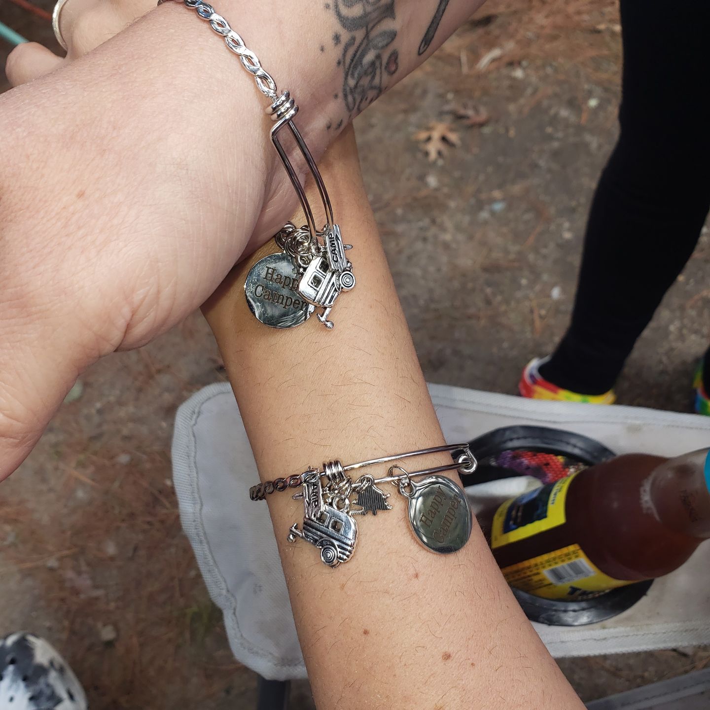 Customer photo review of 2 Braided Stainless Steel "Happy Camper" Charm Bracelets