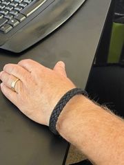 Customer photo review of Black on Black Braided Italian Leather Engravable Bracelet