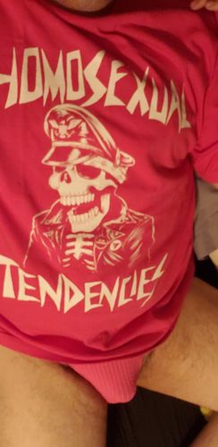 Customer photo review of Homosexual Tendencies Premium T-shirt • Fuchsia