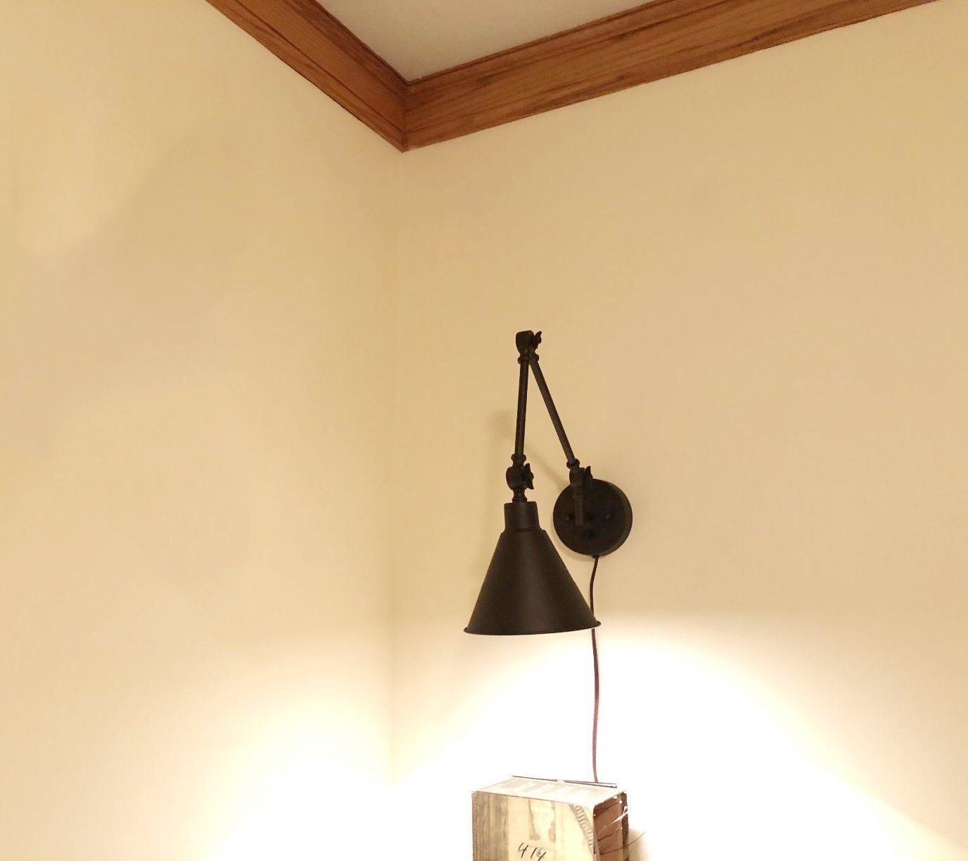 Customer photo review of Mid-Century Modern Metal Plug In Wall Lamp for Bedroom/Living Room