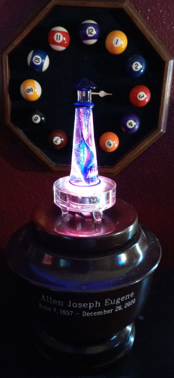 Customer photo review of Memorial Glass Lighthouse with Cremation Ashes