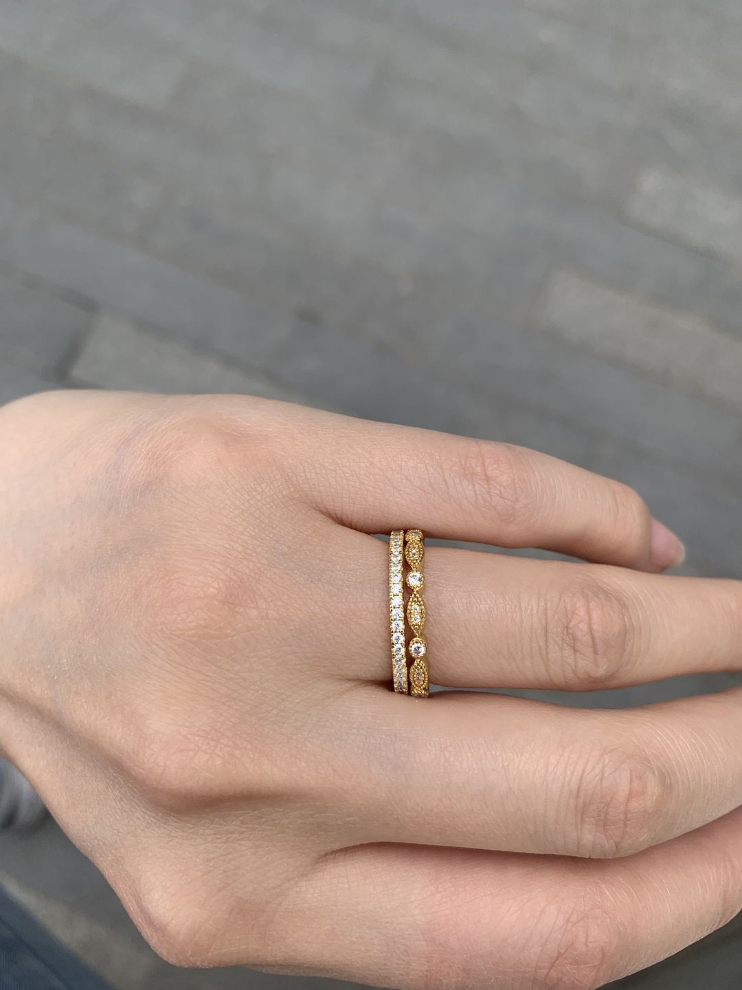 Customer photo review of Louily Vintage Full Eternity Art Deco Stacking Women's Wedding Band In Sterling Silver