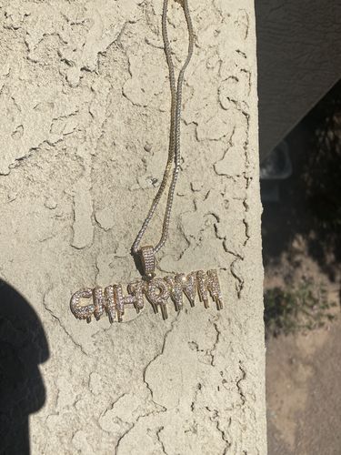 Customer photo review of Custom Dripping Letters Iced Out Pendant