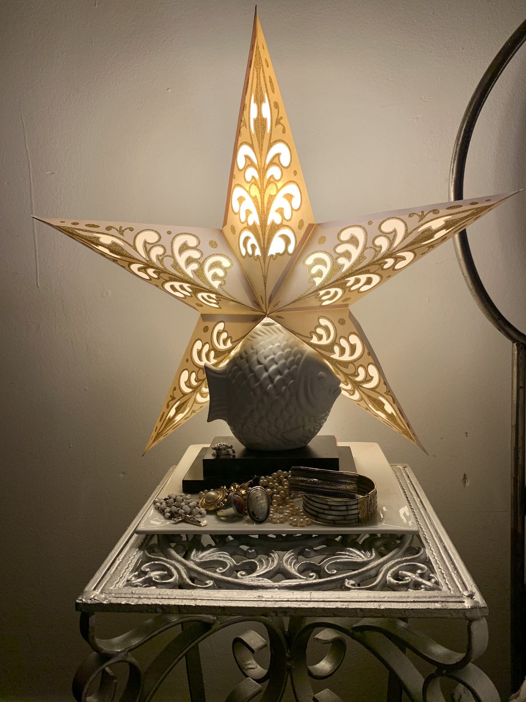 Customer photo review of 24" Gold Wave Glitter Paper Star Lantern, Hanging