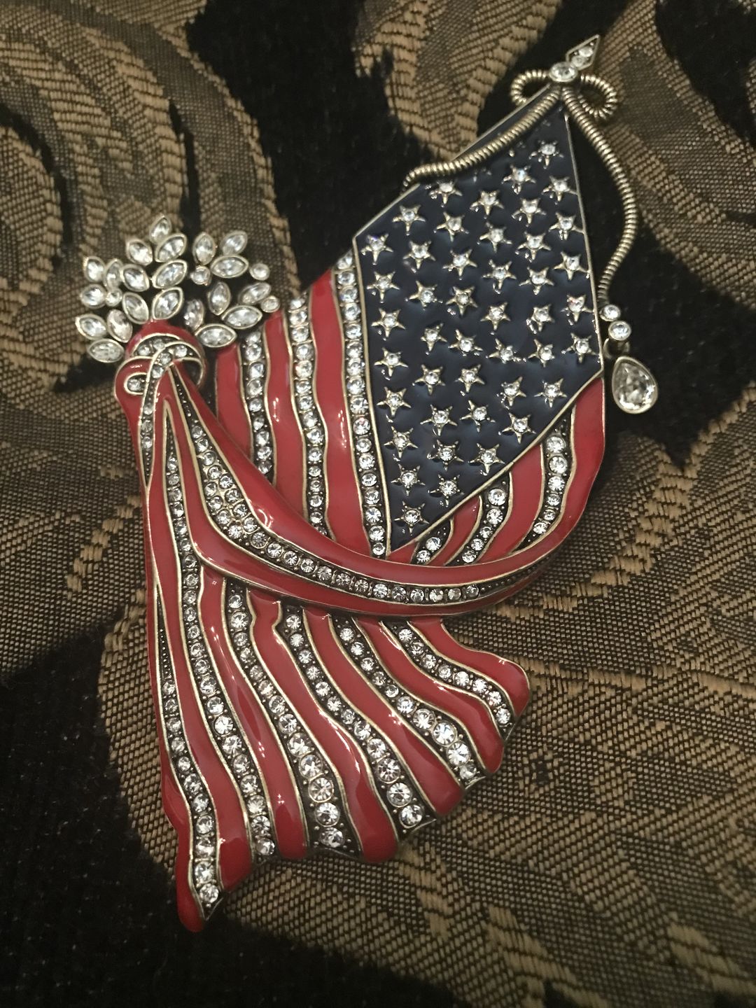 Customer photo review of HEIDI DAUS®"So Swag Pin" Enamel Crystal Flag Patriotic Pin