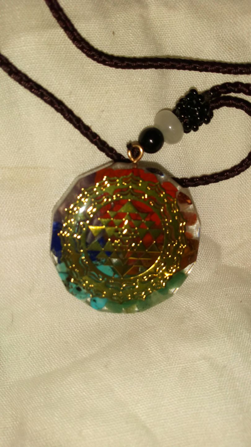 Customer photo review of Sacred Sri Yantra Orgonite Chakra Necklace