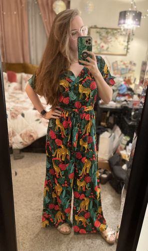 Customer photo review of Jaguar Paradise Black Animal Print Jumpsuit