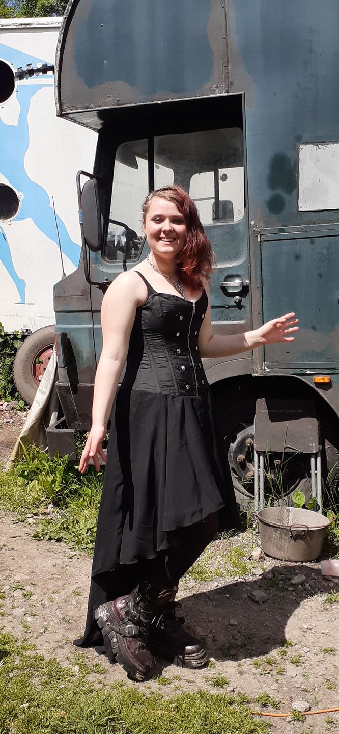 Customer photo review of Gypsy Victorian Gothic Corset Dress In Black Taffeta And Black Mesh