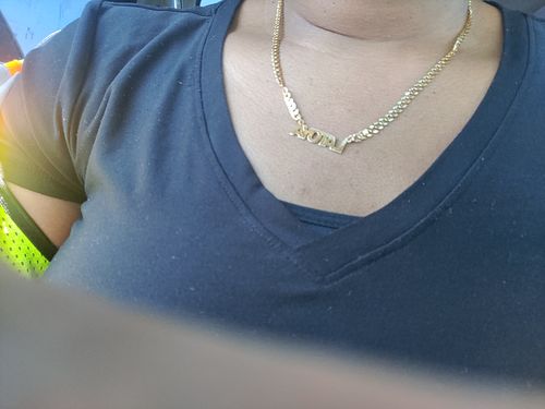 Customer photo review of Block Mini Name Necklace with Cuban Chain