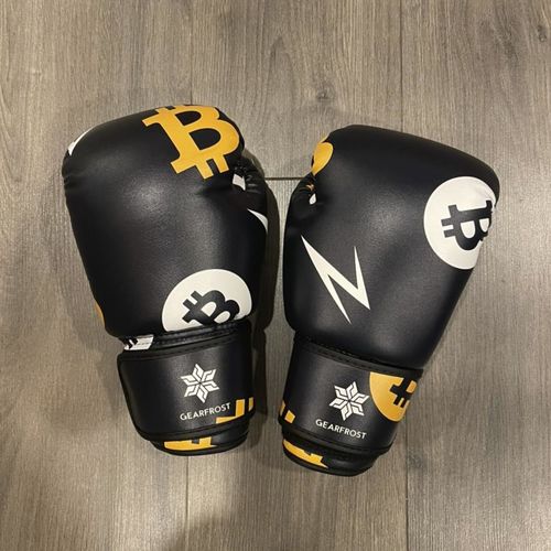 Customer photo review of Bitcoin Symbol Pattern Print Boxing Gloves