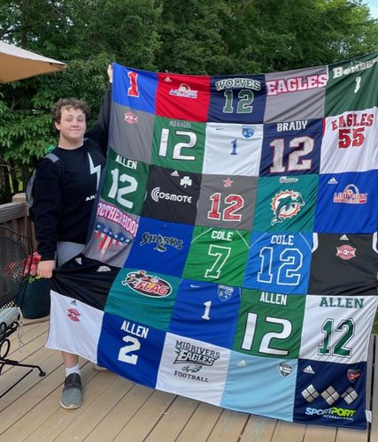 T-shirt quilt featuring eagles, sharks by Robin from MO