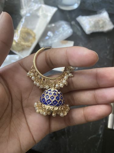 Customer photo review of Blue Mishti Jhumka Bali Earrings
