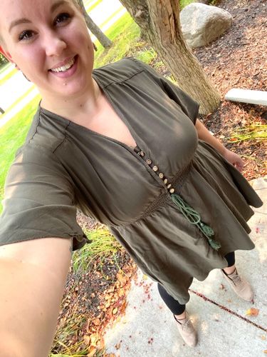 Customer photo review of Women's Boho Button Up Split Solid Vintage Flowy Party Dress