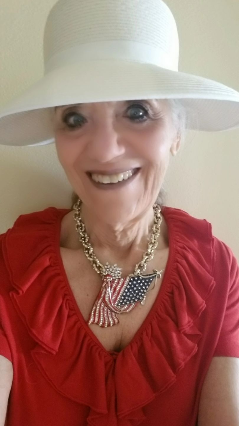 Customer photo review of HEIDI DAUS®"So Swag Pin" Enamel Crystal Flag Patriotic Pin