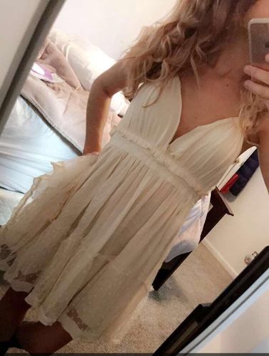 Customer photo review of Womens Summer Halter Deep V Neck Sexy Patchwork Mini Short Dresses