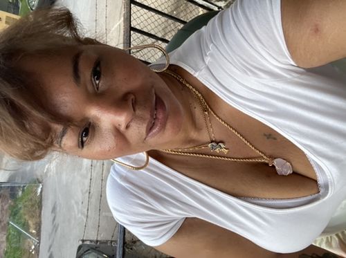 Customer photo review of Raw Amethyst/Rose Quartz Necklace