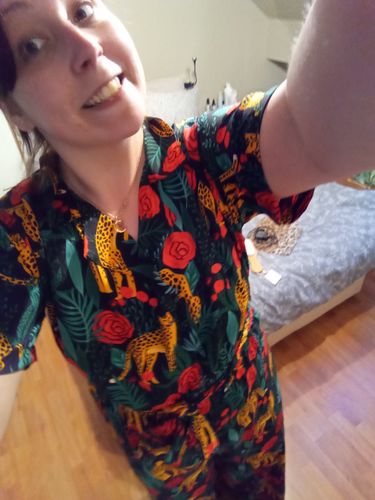 Customer photo review of Jaguar Paradise Black Animal Print Jumpsuit