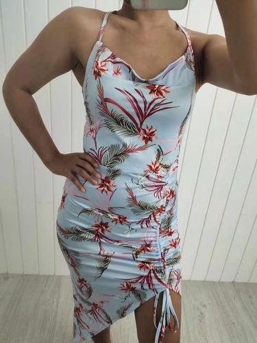 Customer photo review of Natural Print Halter Collar Romantic Splited Midi Dress