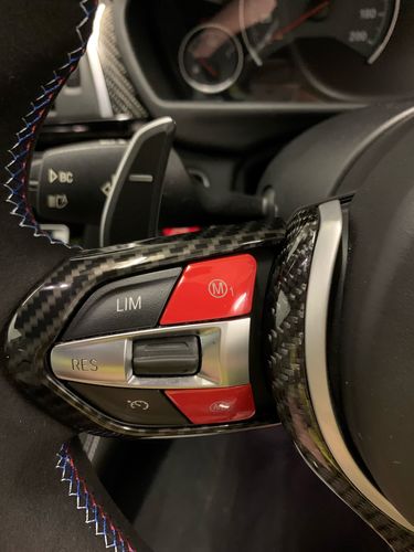 Customer photo review of SHFT BMW F Series Steering Wheel Button Trim In Gloss Carbon Fibre Look