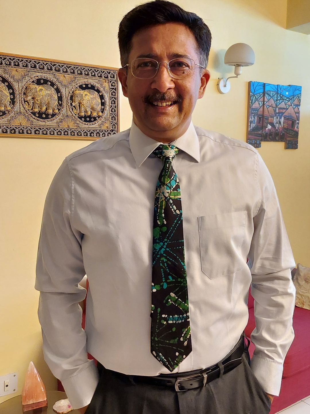 Customer photo review of Green & Blue Batik Printed Silk Tie