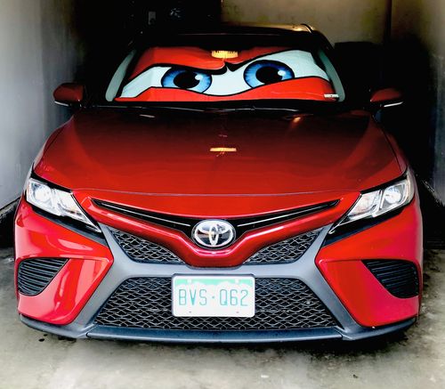 Customer photo review of Red Angry Eyes Car Sunshade