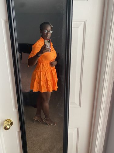 Customer photo review of Solid Button-Front Ruffle Dress