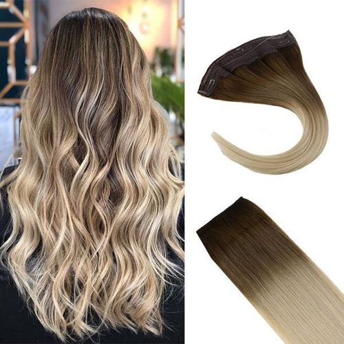 Halo Hair Extensions Balayage Brown mixed Blonde Highlights #4/27/4