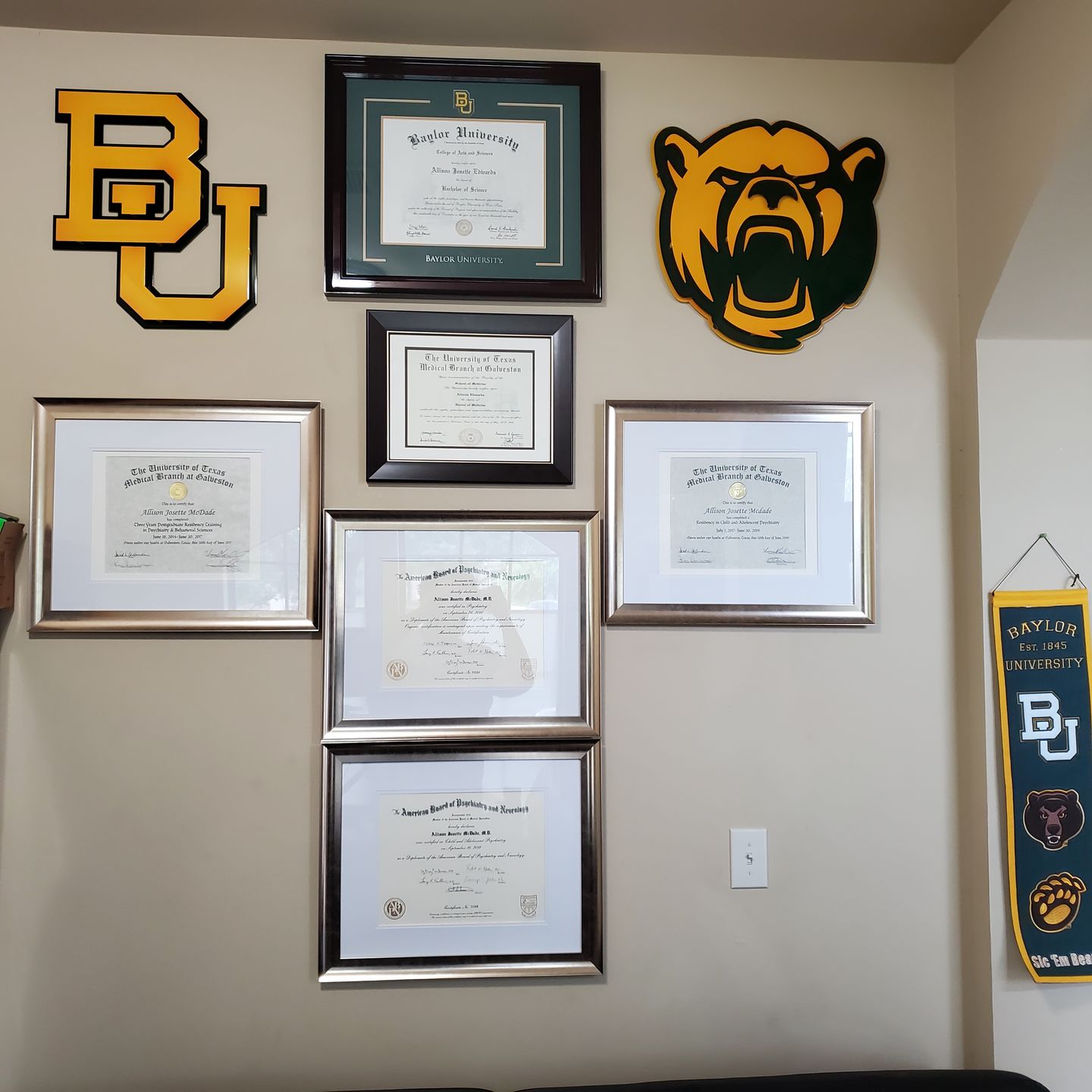 Customer photo review of Baylor University "BU" Logo 3D Vintage Metal Artwork 20" x 17.5"