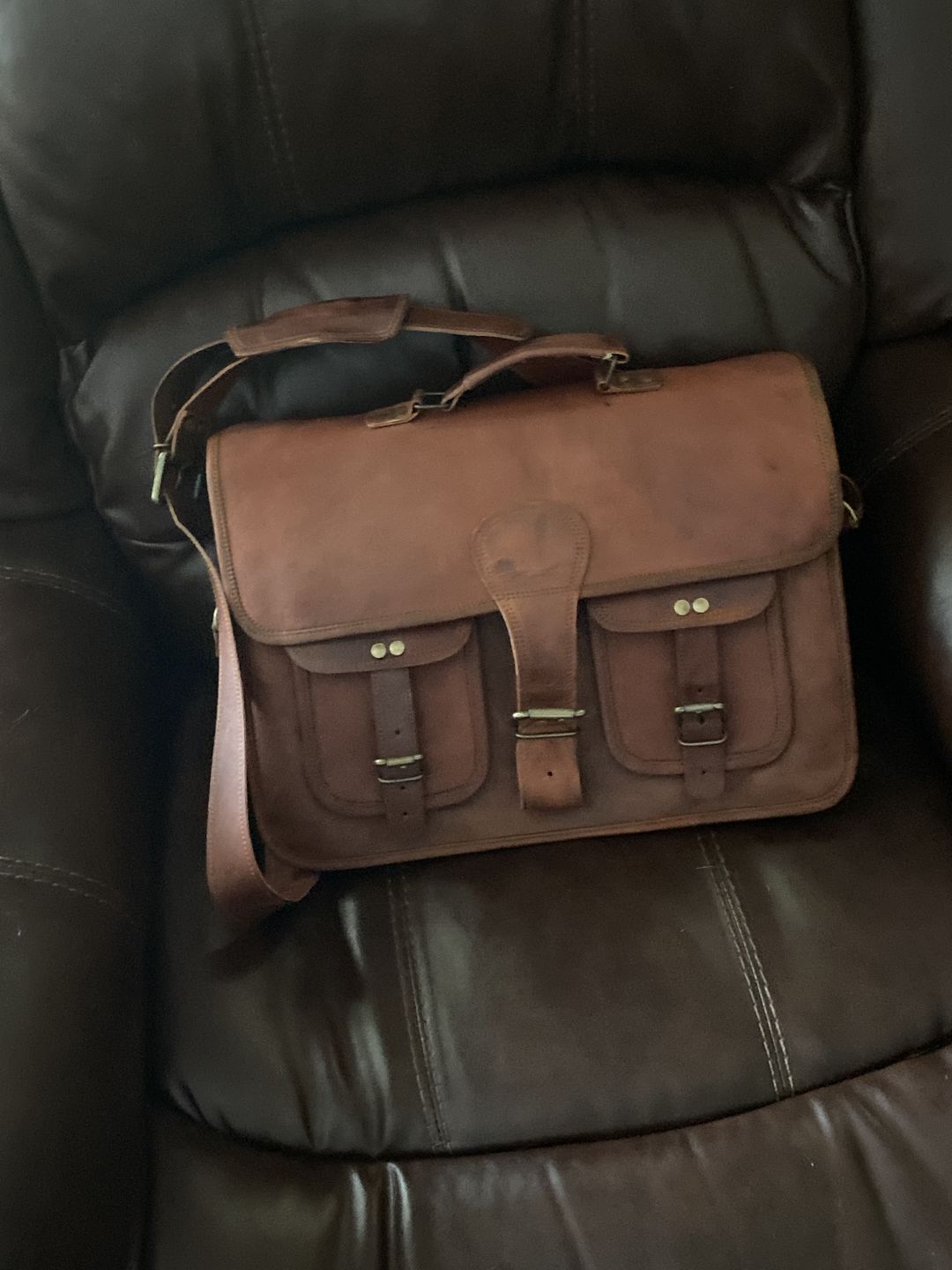 Customer photo review of Top Grain Leather Briefcase Bag