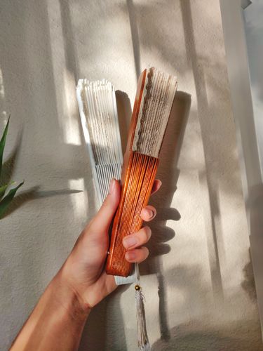 Customer photo review of Pamaypay Embroidered Hand Fan (White)