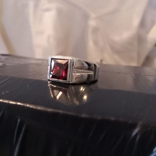 Customer photo review of Men's Ruby Engagement Ring with Diamonds in 10K White Gold