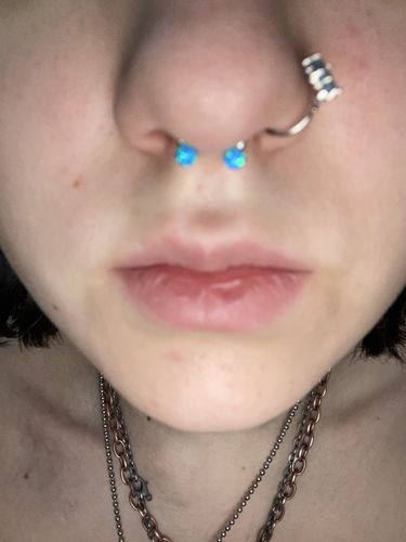 Customer photo review of Opal Internally Threaded Surgical Steel Horseshoe Ring