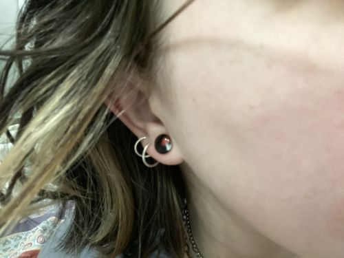 Customer photo review of PAIR Red and White Mushroom Glass Double Flared Plugs