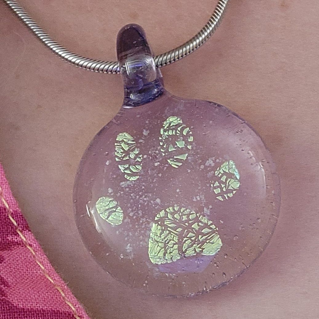 Customer photo review of Pawprint Foil Pendant with Cremation Ash