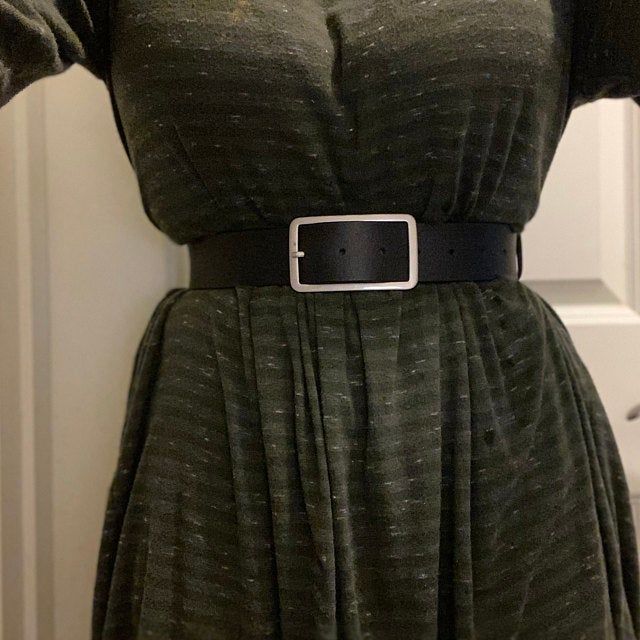 Customer photo review of Lucille - Black Leather Dress Belt with Rectangle Buckle - Made in Canada