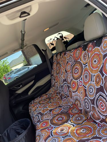Customer photo review of Aboriginal Art Dot Pattern Print Pet Car Back Seat Cover