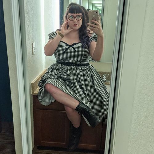 Customer photo review of PRE ORDER - Bardot Beauty Dress in Black Gingham - Vixen by Micheline Pitt