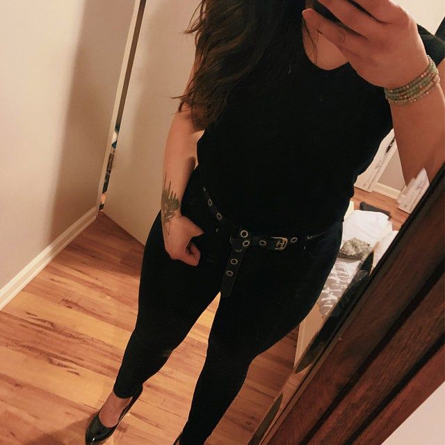 Customer photo review of Exene - Slim Black Leather Belt with Single Grommets - Made in Canada