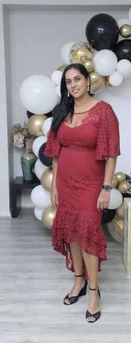 Customer photo review of Reyna Lace Midi Dress - Red