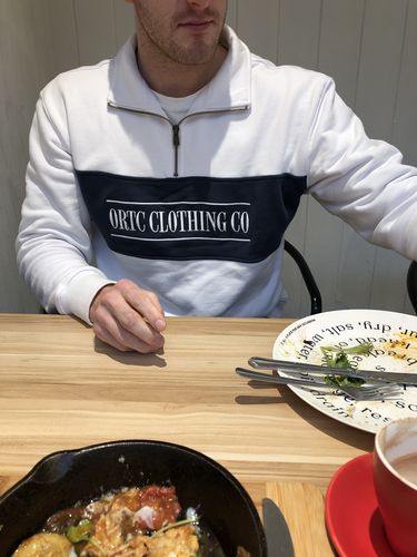 Customer photo review of Classic Logo Quarter Zip White