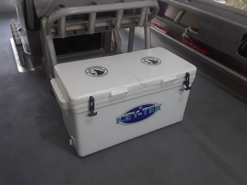 Customer photo review of ICEY-TEK Split-Lid 95 QT Cooler With Permanent 50/50 Divider - "TWO COOLERS IN ONE"