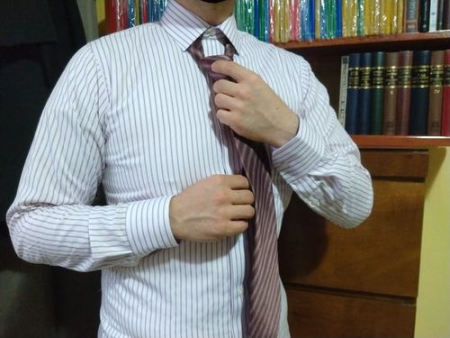 Customer photo review of Camisa Excellence de Vestir Modern Fit Morada con Líneas