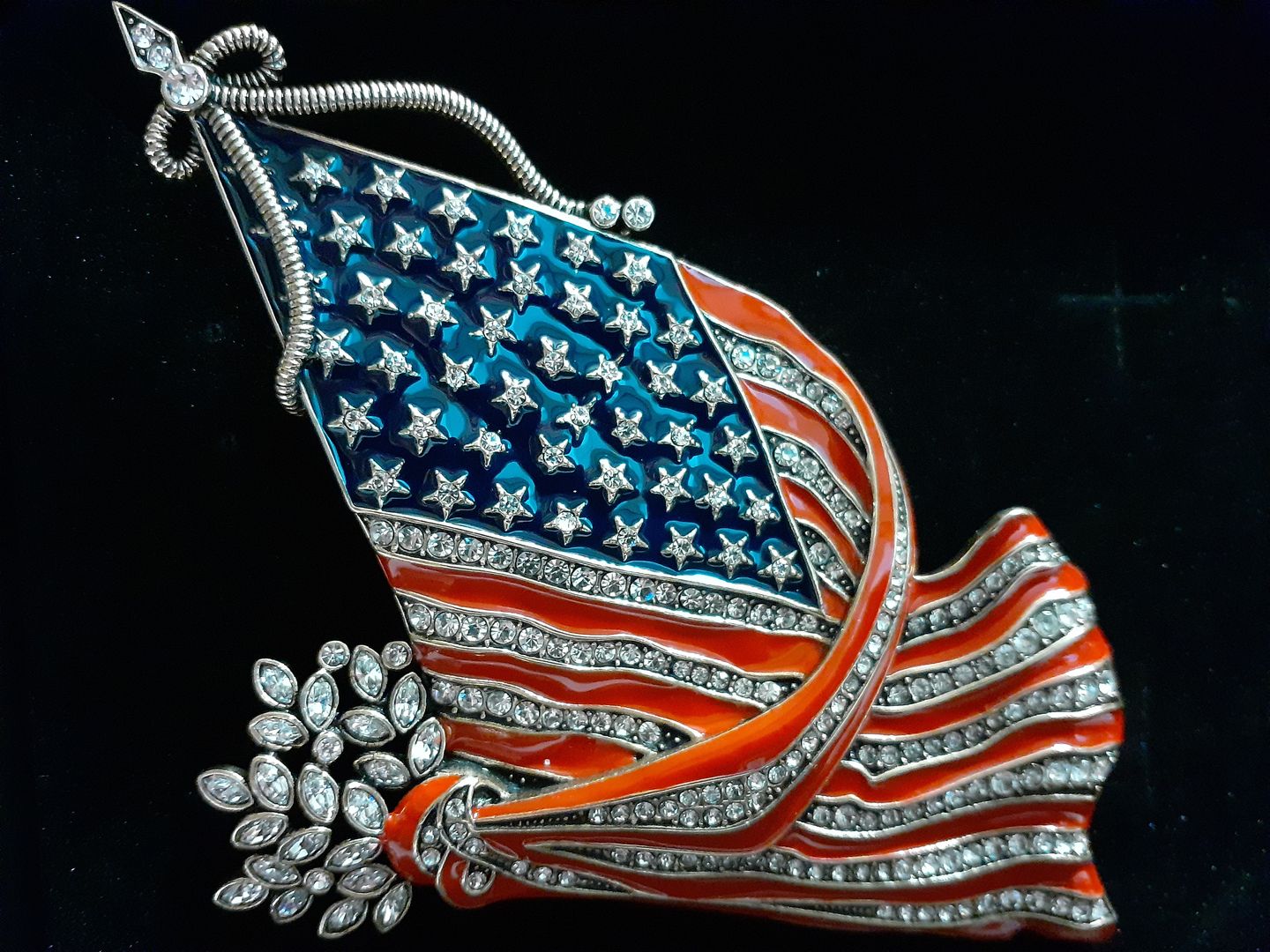 Customer photo review of HEIDI DAUS®"So Swag Pin" Enamel Crystal Flag Patriotic Pin