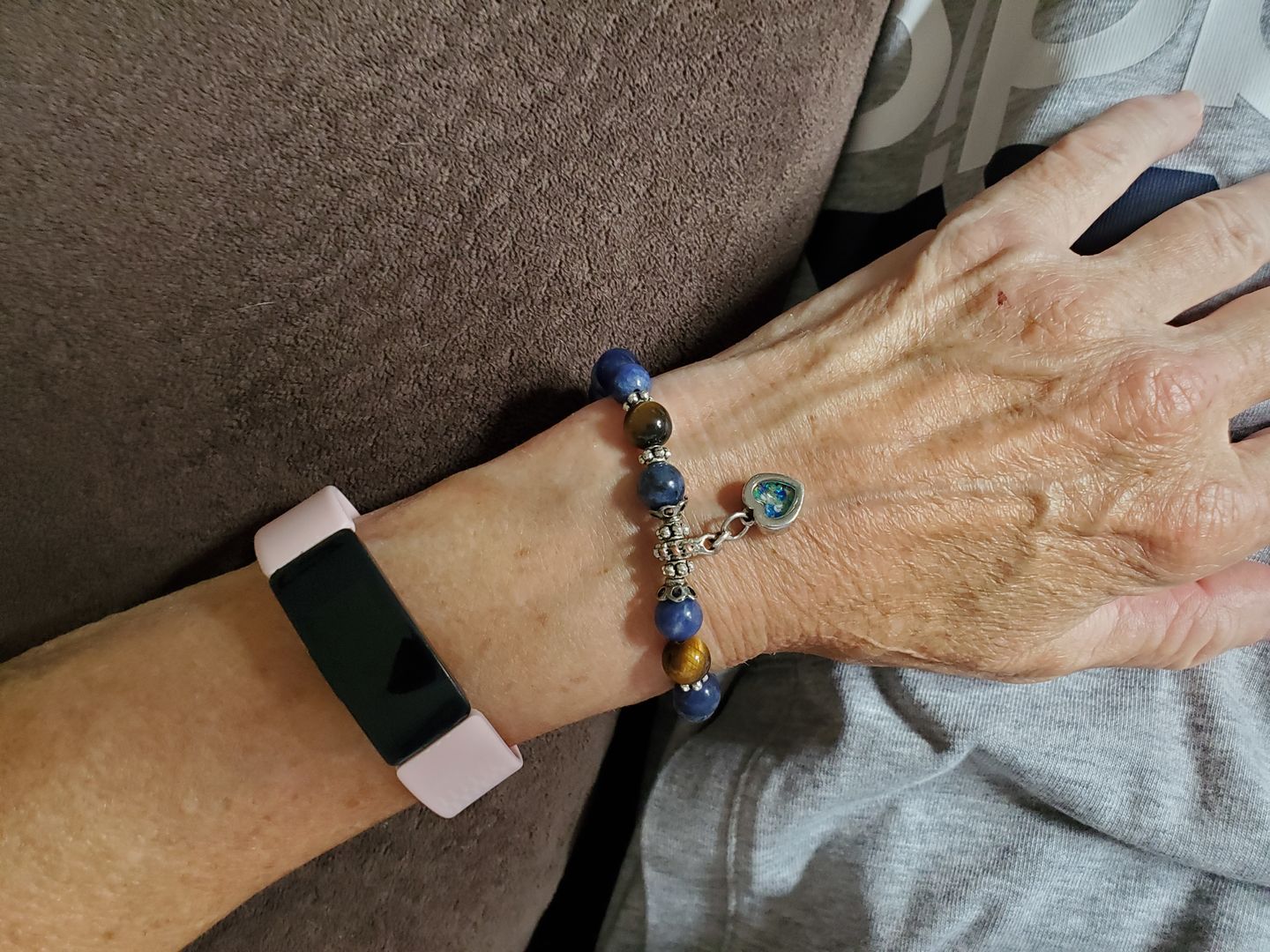 Customer photo review of Sodalite and Tiger Eye Healing Bracelet with Cremation Ashes
