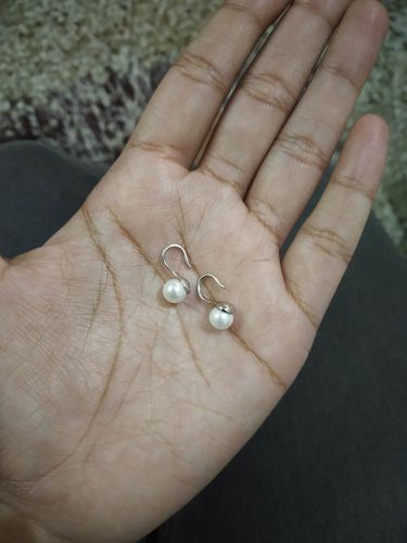 Customer photo review of Silver Pearl Tiny Stud Earrings