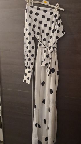 Customer photo review of Polka Dot Sweet Irregular One Shoulder Maxi Dress