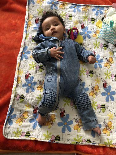 Customer photo review of Denim Hooded Onesie