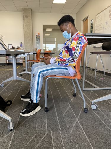 Customer photo review of Camo Fleece Emoji Print Crewneck Multi Color (BF0540)