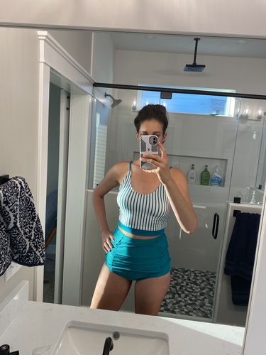 Customer photo review of The Lounger Top | Green & White Stripes